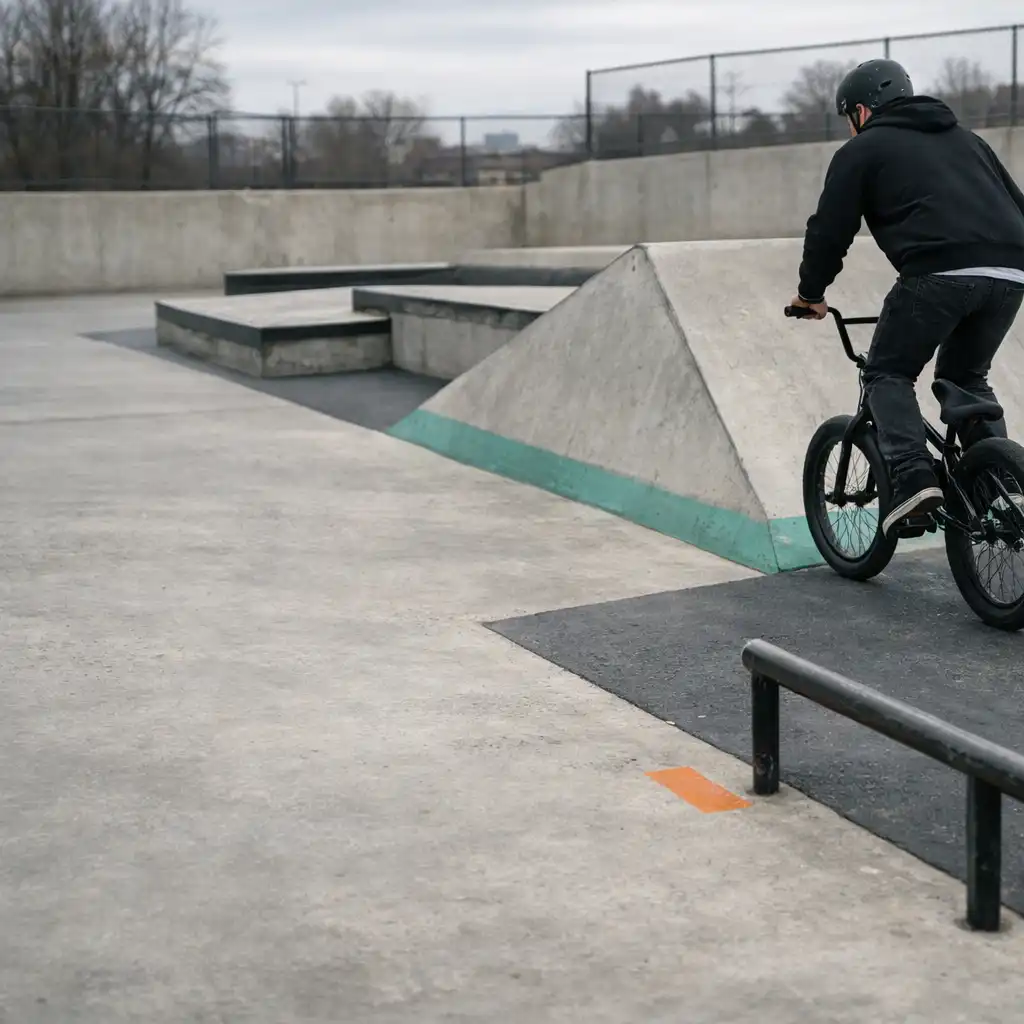 BMX-es közelít egy városi betonrámpához